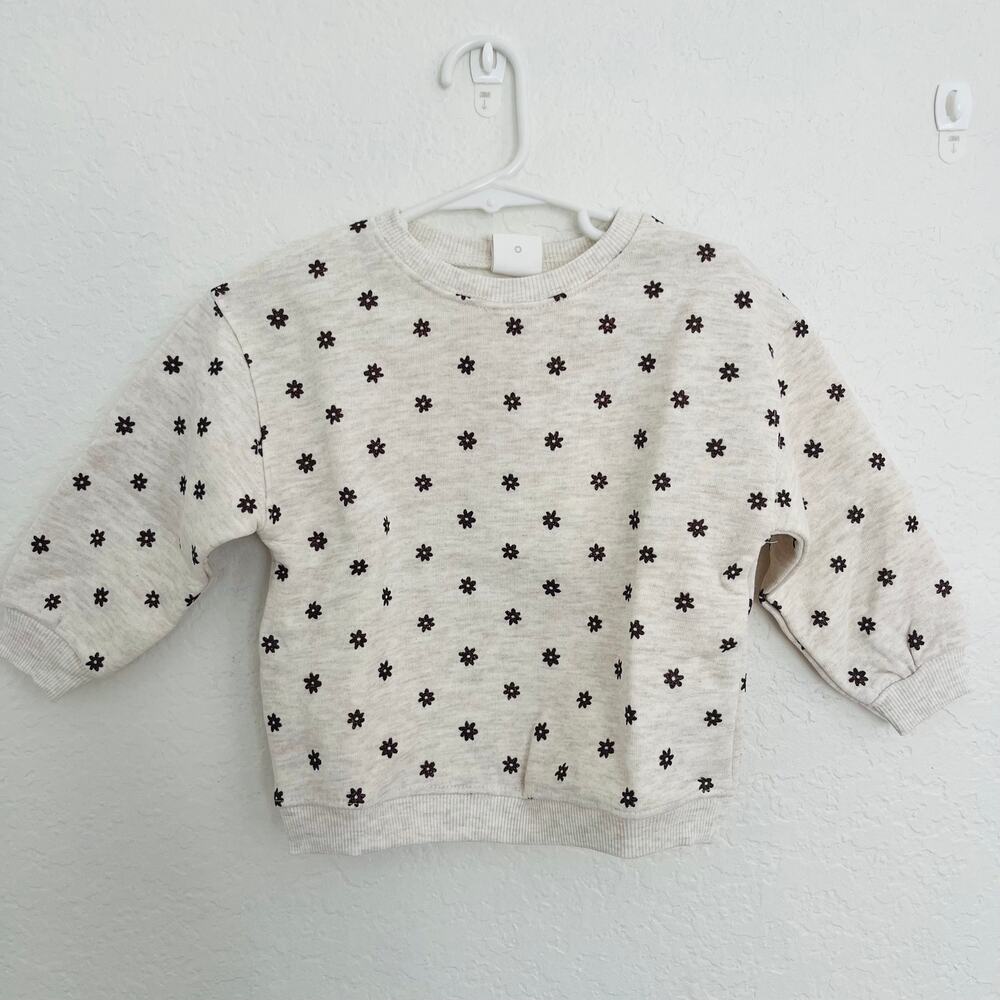 NWT Zara Cream Shiny Daisy Print Sweatshirt 1.5Y/12-18M